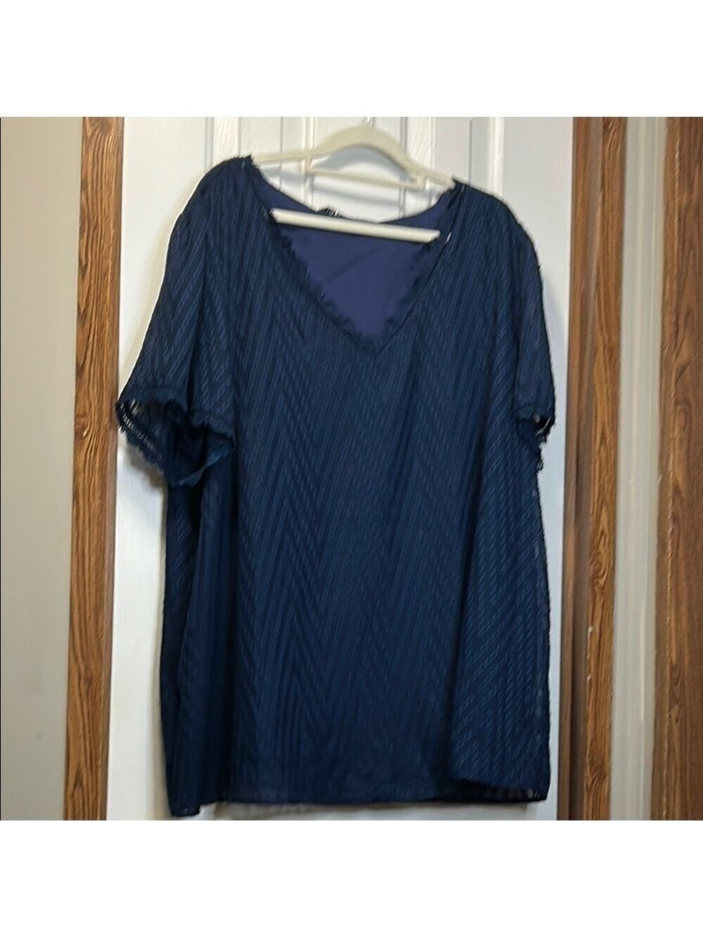BloomChic Sheer Lace Blue Short Sleeve Blouse NWT
